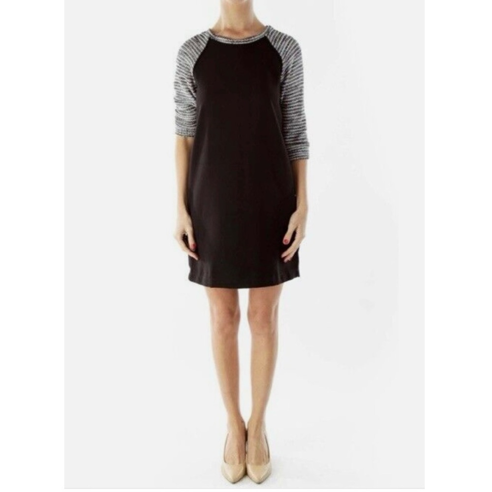 NWT LOFT black and gray raglan striped sleeves shift dress